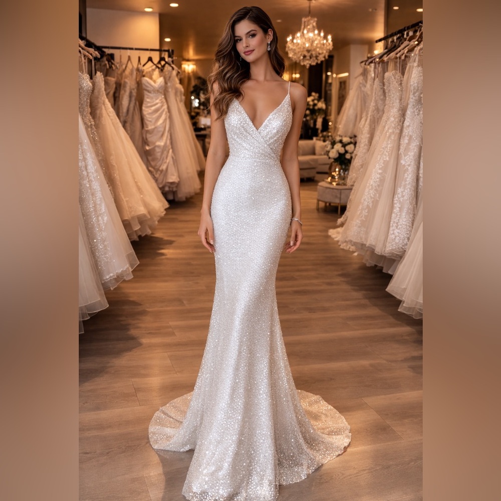 Wedding dress White Sequin designer size 12